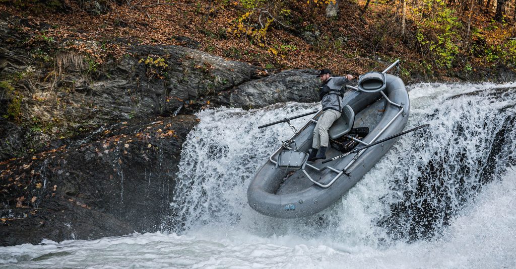 Harrison Anglers going over a waterfall in Bleed Water film.