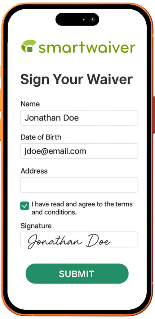 Smartwaiver app showing on an iphone